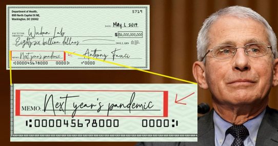 Dr. Fauci Wrote ‘Next Year’s Pandemic’ In Memo Line Of 2019 Check To Wuhan Lab
