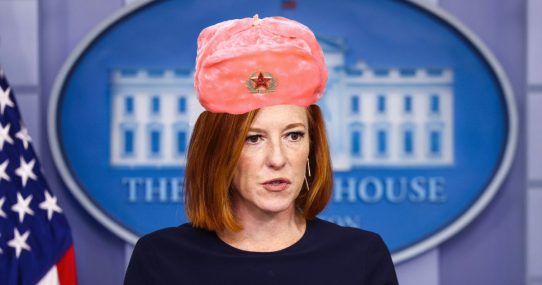Psaki Accidently Wears Her Hammer-And-Sickle Hat While Explaining That Trump Was Soft On Russia